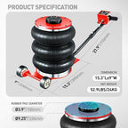 DNA Motoring Air Jack 5 Ton / 11000lbs Triple Bag Airbag Jack with Long Handle, 3-5 s Fast Lifting Pneumatic for Cars,Trucks, Garage, Repair, Lifting up to 15.7", TOOLS-00688