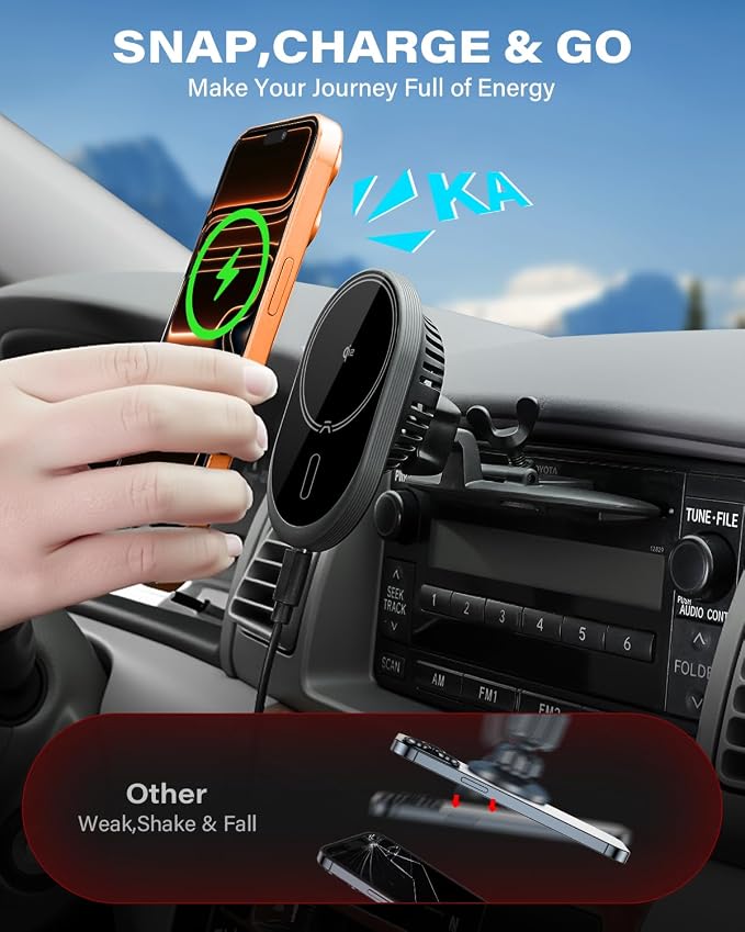 Qi2 15W CD Car Mount Charger for Magsafe, Strong Magnetic Phone Holder for CD Slot Charging, Fast Wireless Car Charger Mount Fit for iPhone 17 16 15 14 13 12 Pro Max Plus Mini (for Qi2 Charging)