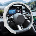Zpana Carbon Fiber Car Steering Wheel Cover, Leather Non-Slip Vehicle Steering Wheel Cover for 14.5-15 Inch, Comfortable Auto Interior Protector Decoration Accessories, Universal Fit(White)