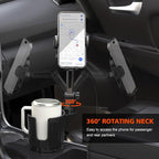 Newlest 2 in 1 Phone Mount for Car Cup Holder with Adjustable Base, Holders for Car Cupholder, No Shaking 360° Flexible Neck Phone Mount for All 4-7” Smartphones, Cup Holder for Most Bottles