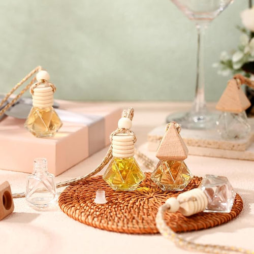 100 Pcs Car Air Fresheners Diffuser with Wooden Cap Empty Aromatherapy Diffuser Clear Car Fragrance Holder Pendant Hanging Perfume Fresheners Bottles for Decor(Diamond,Clear)