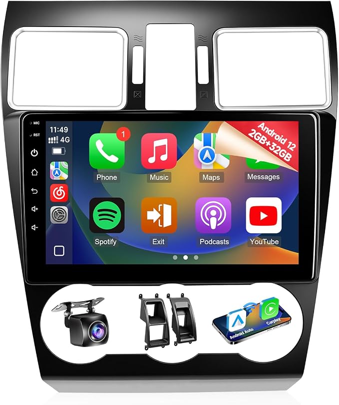 8Core Android 12 Car Radio for Subaru Forester Impreza 2015 2016 2017 2018 WRX 2016 2017 2018 2019 2020 2021, 9inch IPS Touch Screen with Carplay Android Auto Bluetooth GPS WiFi Camera