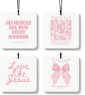 Pink Christian Car Air Freshener 4 Pcs, Girly Pink Bow Floral Religious Hanging Air Freshener for Cars Closet Drawer Books, Cute Preppy Christian Car Accessories Mirror Decor for Women