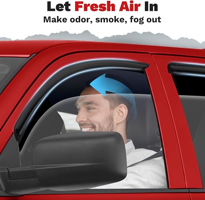 Ram Rain Guards - Window Visors for 2002-2008 Dodge Ram 1500/03-09 Ram 2500/3500 Quad Cab,Outside-Mount Tape-On Side Window Wind Deflectors for Ram Accessories,Vent Visors Shades