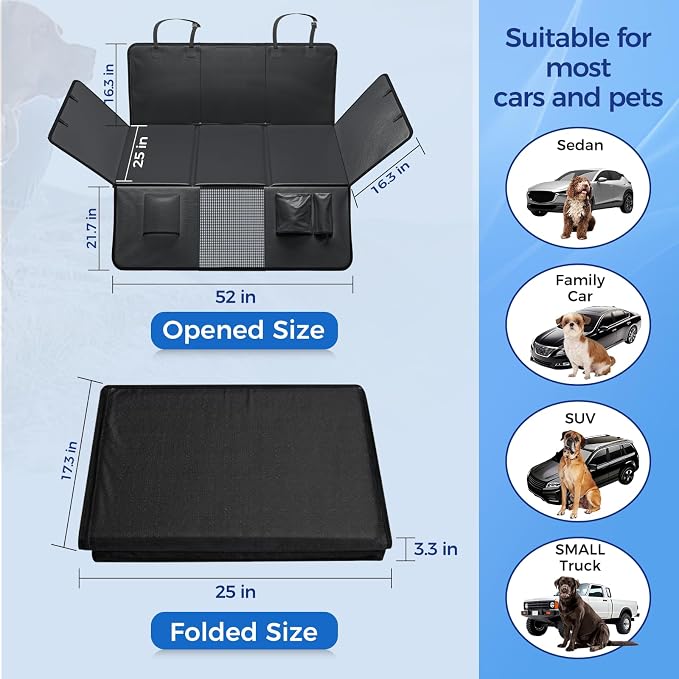 Back Seat Extender for Dogs, PU Leather Dog Car Seat Cover for Back Seat with Hard Bottom, 100% Waterproof, Scratch Proof and Anti Slip Dog Hammock for Cars and SUVs, Holds 400 lbs