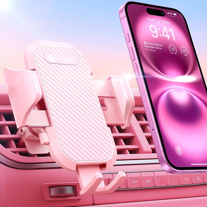 Ultra Stable Pink Phone Holders for Your Car [Never Fall Off & Break] Universal Vent Cell Phone Mount for Car Easy Clamp Automobile Cradle for iPhone 17 Pro Max 16 15 14 Car Accessories Women