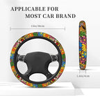 Hippie Flower Neoprene Steering Wheel Cover for Men Women Anti-Slip Elastic Steering Wheel Protective Cover 15in Universal Car Accessories Fit Cars, SUVs, Auto