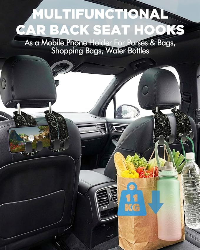 Purse Holder for Car, 2 Pack Heavy Duty Purse Hanger for Car, PU Leather Car Seat Hooks for Purses and Bags, Cute Moon Headrest Organizer for Handbags & Backpacks