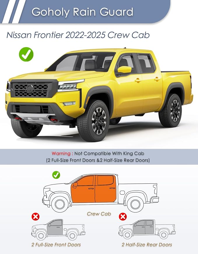 in-Channel Window Rain Guard for Nissan Frontier 2022-2025 2026 Crew Cab Rain Guards Side Truck Window Visors Low Profile Vent Visor Window Deflectors Vent Shades Car Accessories-4pcs