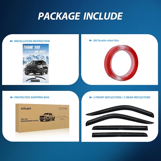 Tape-On Rain Guards for Chevy Silverado/GMC Sierra 1500 Crew Cab 2019-2024, Window Visors Vent Wind Deflectors-4PCS