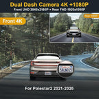 Front 4K+Rear 1080P Dash Cam Adapts for Polestar 2 2021-2026 Plus Peformance Launch Edition, OEM Look, Dual HD Video, WiFi & APP, Loop Recording, Gravity Sensor, Easy to Set, 128GB Card