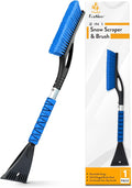 27" Aluminum Car Snow Scraper and Brush | Weaved Bristle Head with Metal Body Ice Scraper for Car Windshield | Tough Show Shovel with Ergonomic Foam Grip Winter Accessory