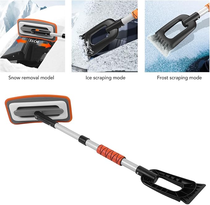Snow Brush and Detachable Ice Scraper,Car Snow Scrapers Aluminium Alloy Ergonomic Handle Efficient Snow Removal Snow Broom Ice Scraper for Car Windshield (Orange)