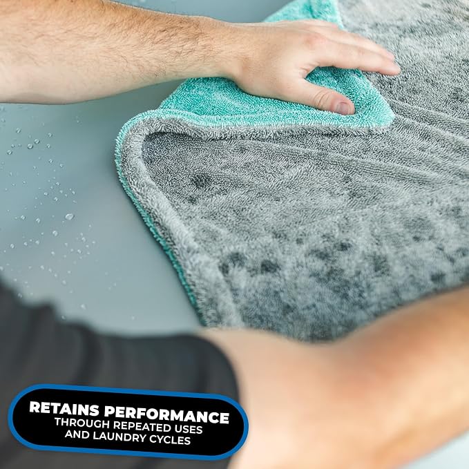 The Liquid8r, Absorbent 70/30 Blend Microfiber Drying Towel for Cars, Trucks, and SUVs, Safe for Detailing, Scratch-Free, Twist Loop, 1100 GSM, 20x24 Inches, Aqua Blue/Grey