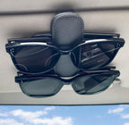 Sunglass Holder for Car Visor Clip, Magnetic Leather Eyeglass Hanger Clip for Car, Square Car Visor Accessories (Black)
