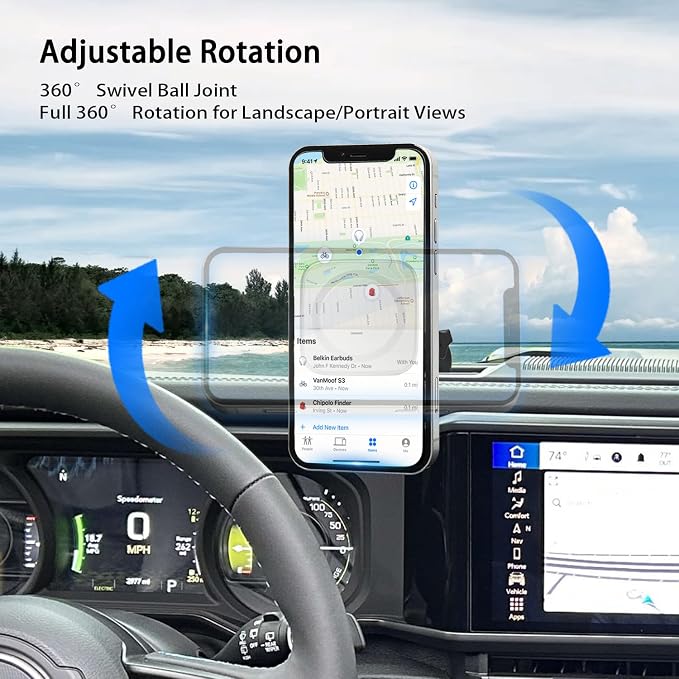 (Extended & Rubber Pad Design) MagSafe Aluminum 2024 2025 2026 Jeep Wrangler JL JLU & Gladiator JT 4XE (2/4 Door) Phone Mount, No View Obstruction, Metal Phone Holder for All Smartphones | Not JK JKU