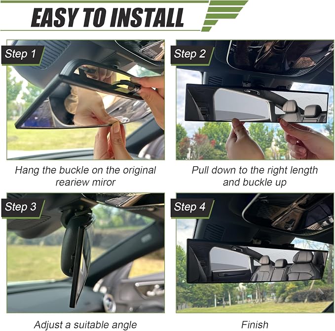 Rear View Mirror, 12 Inch Universal Wide Angle Rear View Mirror Accessories Panoramic Convex Clip-on for Cars, SUVs, Trucks, Vehicles