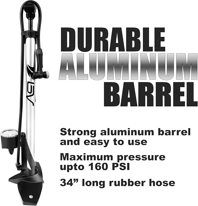 BV Bicycle Pump Durable Bike Floor Pump 17/24 inch Smart Valve Head, 160 psi, Automatically Reversible Presta and Schrader