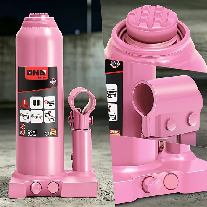 3 tons / 6000 lbs Lifting Automotive Welded Hydraulic Bottle Jack for Car SUV Pickup Truck, Auto Repair, with Manual Handle & Carrying Storage Case, Pink