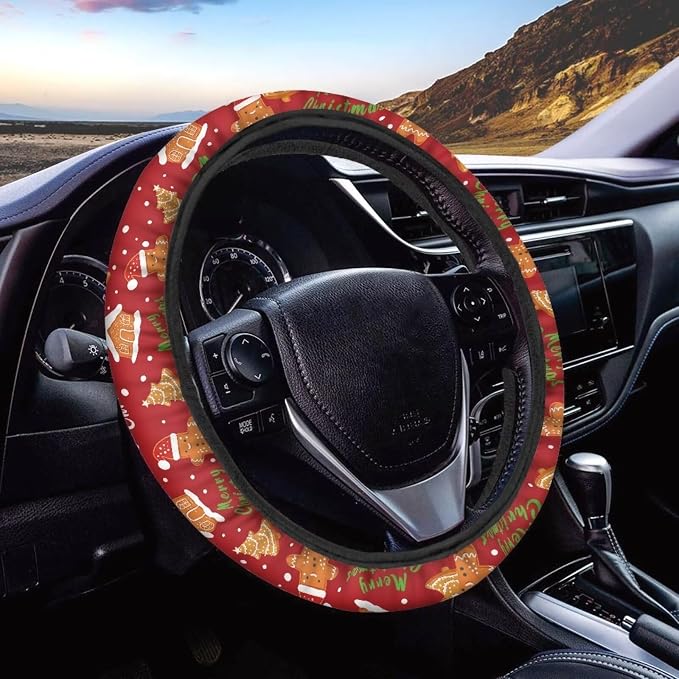 Christmas Day Print Car Steering Wheel Covers Universal Fit 14-15 inch Sweat Absorption Anti-Slip Steering Wheel Protector Cover Stretch-on Automotive Car SUV