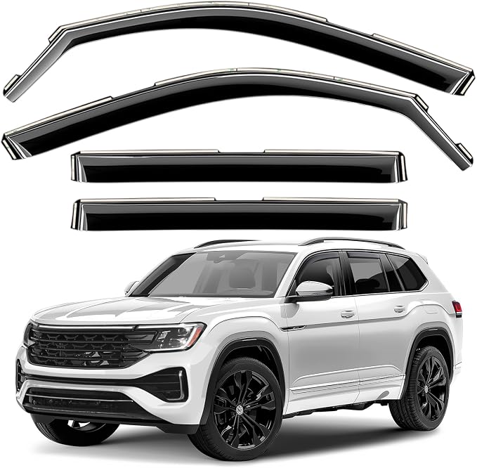 GrandWheel Window Deflectors Smoke Tinted in-Channel Side Window Vent Visor Deflectors Rain Guards Compatible with Volkswagen (VW) Atlas 2018-2026 - 4pcs. GW0800