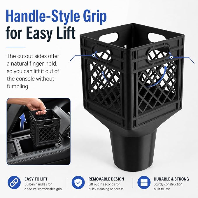 Car Cup Holder Expander for Half-Gallon Juice & Milk,Classic Milk Crate Cup Holder Adapter with Lattice Frame,Anti-Spill Square Cups Holders Insert for Car SUV Truck Interior