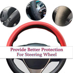 Red Leather Steering Wheel Cover, Comfortable and Soft Solid Color Universal Steering Wheel Cover 15 inch, Suitable for Most Cars (Red) Valentine's Day