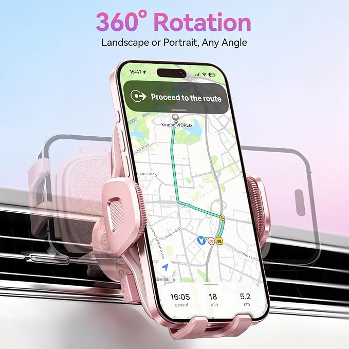 Car Vent Phone Holders with Metal Hook Clip [Bling Pink for Women & Thick Case Friendly]，Vent Phone Mount for Your Car Accessories with iPhone 17-12 Pro Max Plus Air Samsung