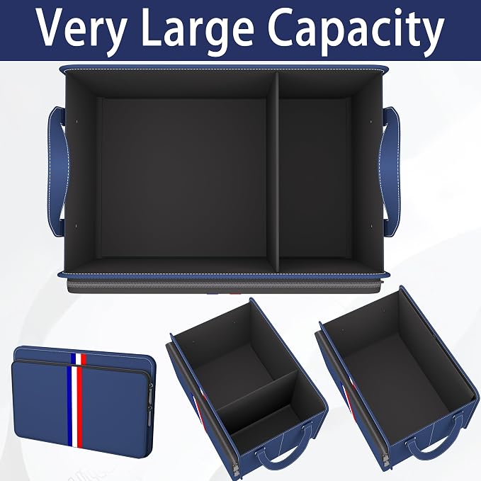 Trunk Organizer for Car, Waterproof Collapsible 3 Compartments Car Organizer, Foldable Storage for Car Accessories, Tools, Sundries for Women Men, Tote Bag (Blue, Standard)