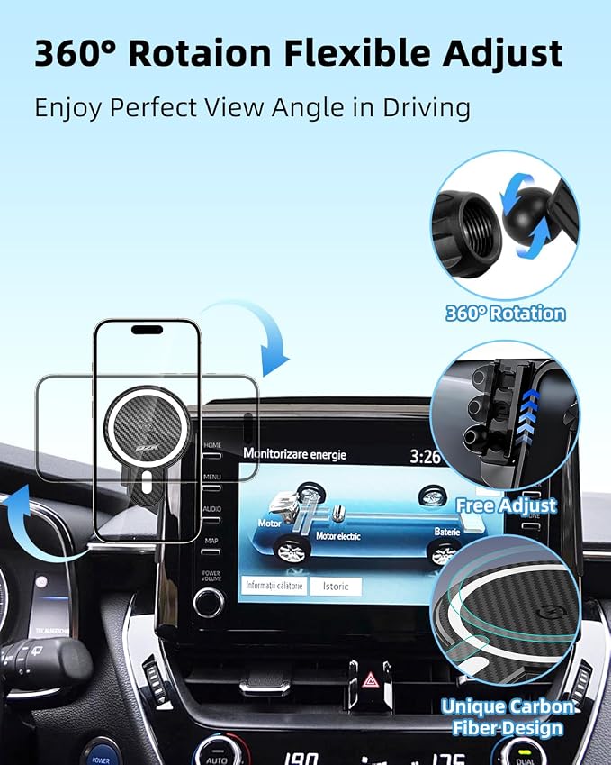 PZK Car Phone Mount for 2019-2026 Toyota Corolla/Corolla Cross 2022-2026 | Corolla Hatchback Accessories 8-inch Screen Magsafe Magnetic 15W Fast Wireless Charging Car Phone Holder Not Affect Vent