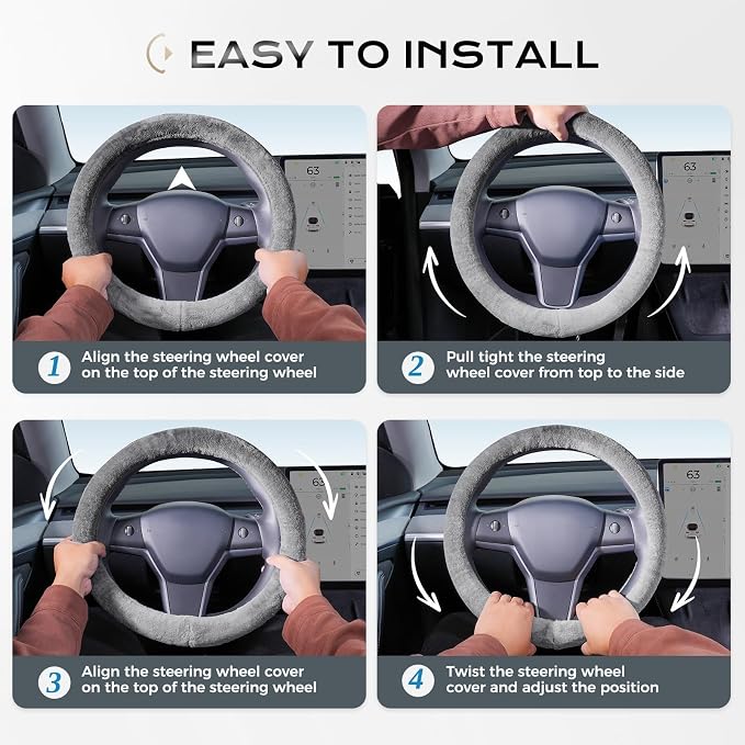 Coverado Winter Fluffy Steering Wheel Cover, Upgraded Anti-Slip Fuzzy Furry Car Steering Wheel Cover, Universal 14-15 inch, Soft Plush, Warm, No Odor, Luxurious Decoration for Women Men, Gradient Gray