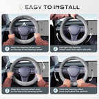 Coverado Winter Fluffy Steering Wheel Cover, Upgraded Anti-Slip Fuzzy Furry Car Steering Wheel Cover, Universal 14-15 inch, Soft Plush, Warm, No Odor, Luxurious Decoration for Women Men, Gradient Gray