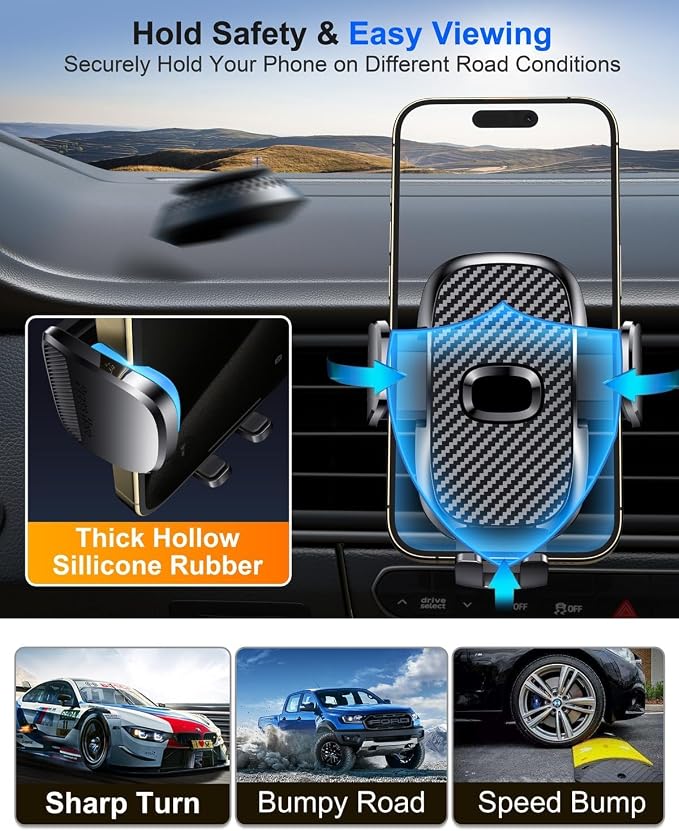Car Phone Holder[Military-Grade 360°Suction Cup] Phone Holders for Your Car Universal Accessories Air Vent Dashboard Windshield Phone Mount Automotive Cradles Fit Shower & Wall Mounts iPhone