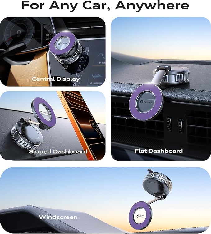 2026 Upgraded Car Phone Holder for Magsafe Car Mount [85 LBS Strongest Suction] Vacuum Magnetic Phone Holders for Your Car 360° Adjustable Car Phone Mount for iPhone 17 Pro Max 16 15 14 Purple