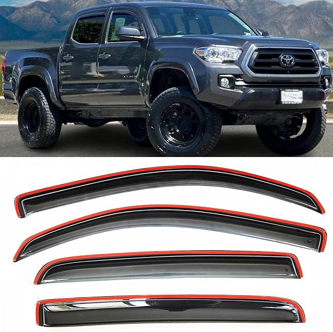4PCS in-Channel Window Visors Vent Deflectors Compatible with 2016-2023 Toyota Tacoma Double Cab,Smoke Tint Rain Guards for Tacoma 16-23, Extra Durable Vent Guard Shades Car Accessories