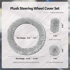 Fluffy Steering Wheel Cover 3PCS Set – Plush Fuzzy Fur Steering Wheel Cover with Gear Shift Cover & Handbrake Cover, Winter Warm Car Accessories, Car Interior Accessories for Women (Gray)