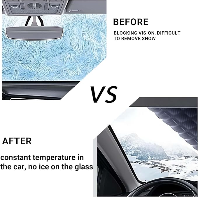 Exterior Car Sun Shade for Windshield & Mirrors, Reflective Multi-Layer Windshield Cover, Blocks Sun Snow Ice Frost, All Season Protection, Anti-Theft Door Flap, Fits SUV Sedan Truck (61"x45")
