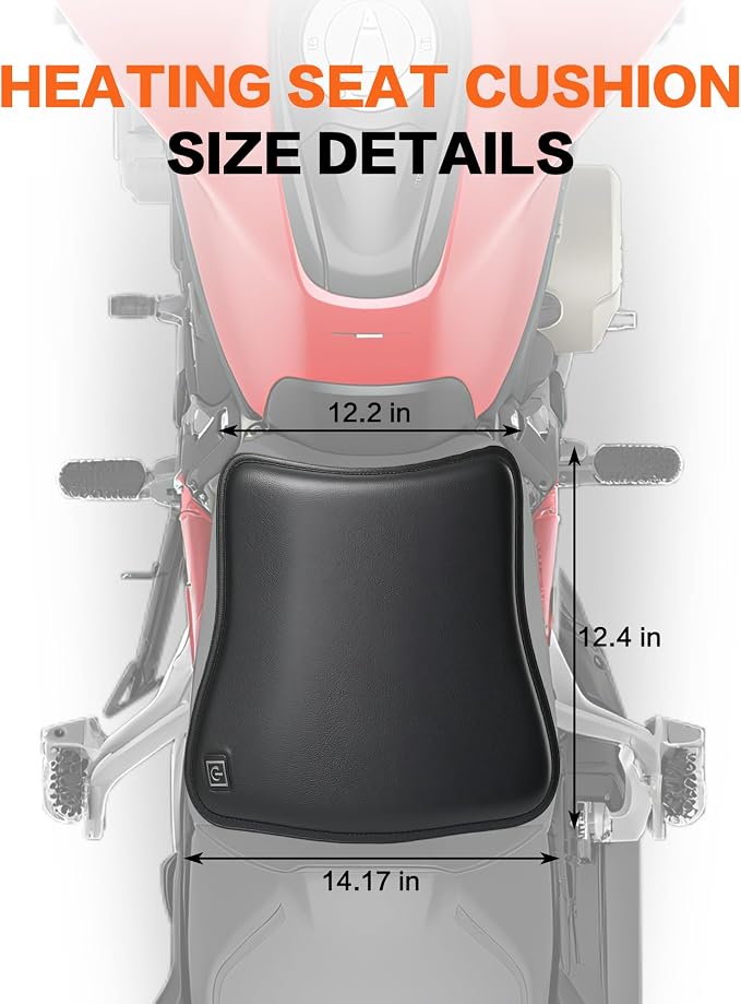 Motorcycle Heated Seat Cushion Electric Heated Seat Pad for Motorcycle, Snowmobile, and ATV with Universal Fit