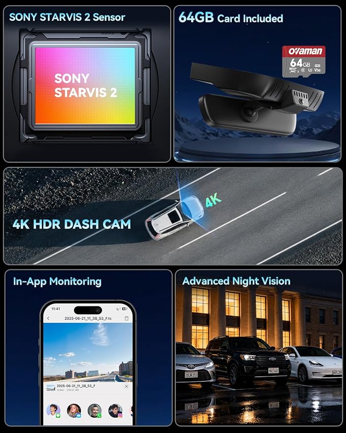 4K STARVIS 2 Dash Cam for Toyota Camry 2025-2026 LE SE XLE XSE Nightshade,OEM Factory Look Car Camera with WiFi App,Loop Recording,G-Sensor,Plug & Play,Parking Hardwire Kit, 64GB