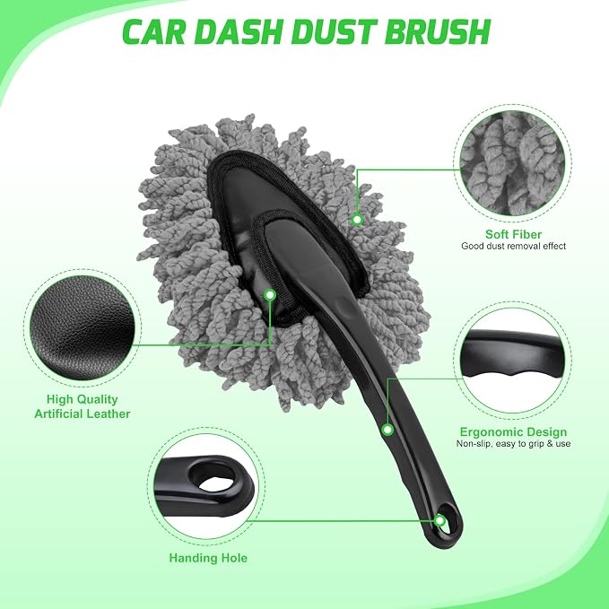 15PCS Car Detailing Kit Auto Cleaning Tools Wash Set with Storage Carry Bag Beginners Easy to Use for Interior Exterior Car Care Clean Windshield Dashboard Seat Air Vents Wheels Tires, Green