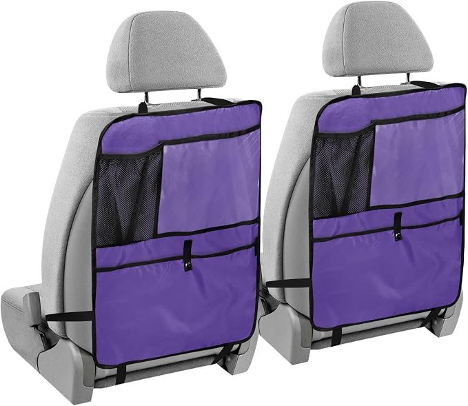 Dark Purple Car Seat Organizer for Kids Backseat Kick Mat with Adjustable Strap Back of Seat Protector for SUV Car Vehicle 2 Pcs