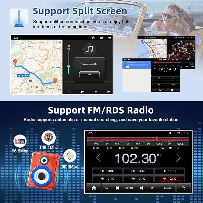 2G+64G Car Stereo Upgrade for Chevy Express 1500 2500 2003-2006 with Wireless CarPlay Android Auto, 7" HD Touch Screen Android 14 Double Din Car Radio Support Bluetooth GPS Navi WiFi FM RDS SWC Camera