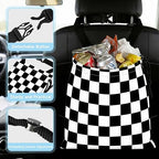 Black White Chessboard Car Trash Bag - Waterproof Car Trash Bag Hanging Leakproof Car Garbage Bag - Washable Reusable Trash Bag For Car Interior Hanging Organizer Storage Vehicle Travelling Camping
