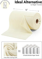Microfiber Cleaning Cloth Roll- 75 Sheets, 12" x 12" (Beige) | Super Absorbent, Lint-free, Tear-away Microfiber Towel Roll, for All-Purpose Cleaning, Reusable Alternative to Paper Towels