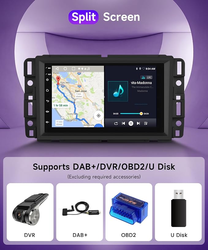 4G+64G Android 15 Car Radio for Chevrolet Chevy Silverado GMC Sierra Yukon 2007-2013, Car Stereo Wireless CarPlay Android Auto, GPS 5G-WiFi, Bluetooth 5.0, EQ, Backup Camera
