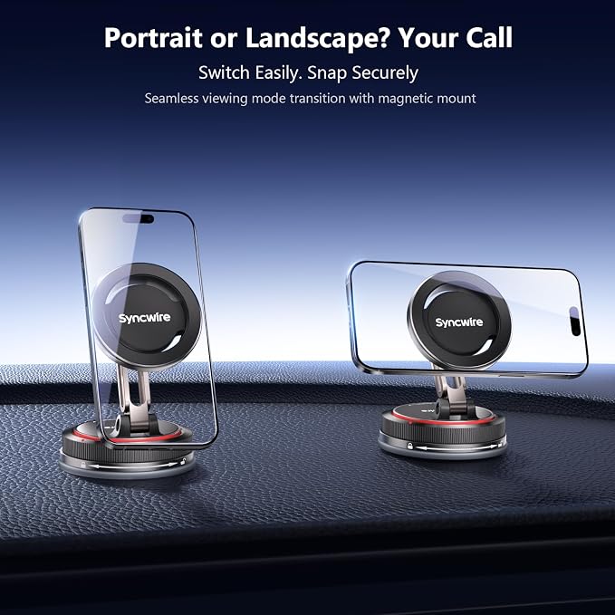 for MagSafe Car Mount [2-Axis Design] Nano Adhesive Gel + Suction Cup Magnetic Phone Holder for Dashboard & Windshield, 360° Adjustable for iPhone 17 16 15 14 13 12 11, Samsung, Matte Black