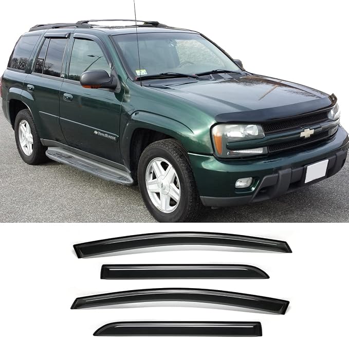 Original Side Window Visors Wind Deflector fit for 2002-2009 Chevrolet Trailblazer (Not Ext Models)&GMC Envoy (Not XL/XUV Models),4pcs Out-Channel Dark Smoke Rain Guards Shades Set 94733