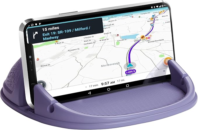 Car Phone Holder, Car Phone Mount Silicone Car Pad Mat for Various Dashboards, Slip Free Desk Phone Stand Compatible with iPhone, Samsung, Android Smartphones, GPS Devices More (Purple)
