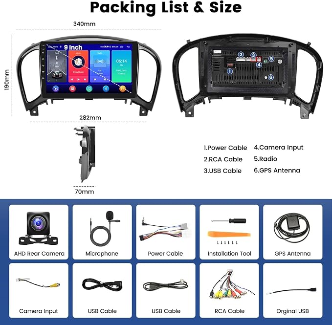 4G+64G 8Core Android 15 Car Stereo for Nissan Juke 2011-2016 Wireless CarPlay Android Auto, 9” IPS 1280 * 720 Touch Screen Radio Upgrade Bluetooth 5.0 GPS Navi 5G WiFi FM/RDS SWC