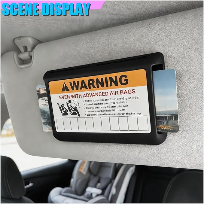 Car Sun Visor Organizer, Car Registration Holder with Parking Number Sticker, Self-Adhesive Card Pocket Storage Organizer to Keep Things Tidy (Black)